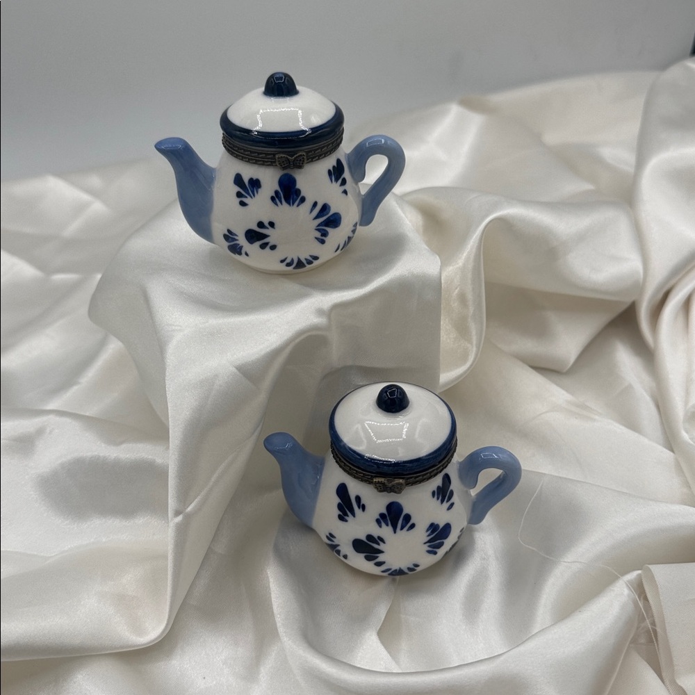 Blue and White Ceramic Teapot Trinket Box Pair, by Dario